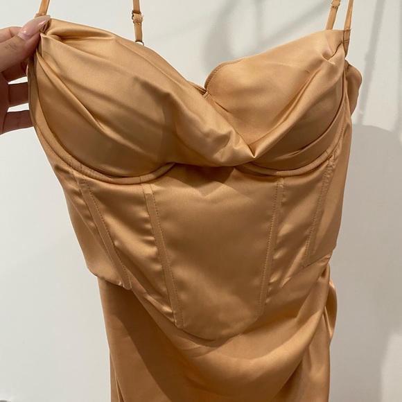 OhPolly A MINUTE PAST MIDNIGHT Cowl Neck Midi Dress In Beige - Picture 6 of 16